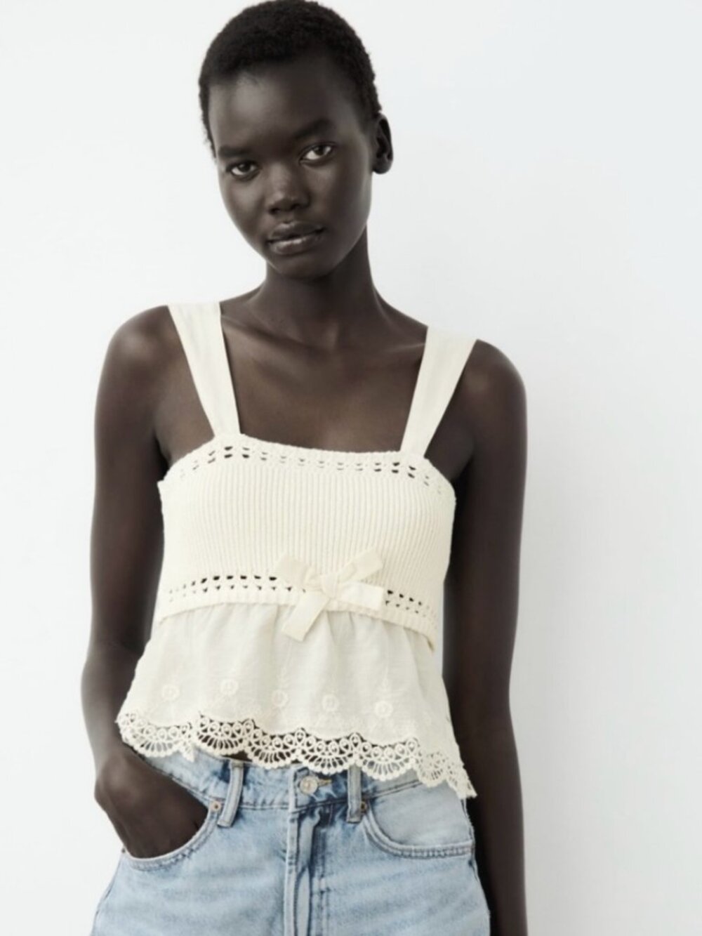 Zara Cream Baby Doll Top